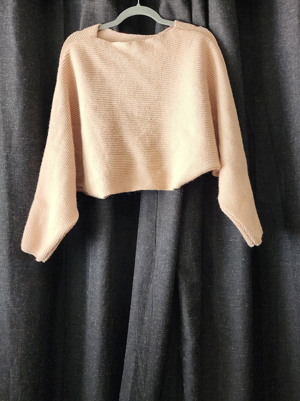Minimalist Balletcore Cropped Ribbed Knit Sweater S/M Beige Soft Fall Cozy